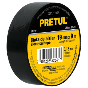 CINTA DE AISLAR DE 9 M X 19 MM NEGRA PRETUL M-22P 20521