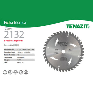 SIERRA METALICA PARA MADERA EASY-CUT 7-1/4X0.090X5/8-DM AUSTROMEX 2132