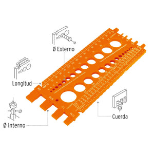 REGLETA CALIBRADORA DE TUERCAS Y TORNILLOS, 22 CM REGLA-22