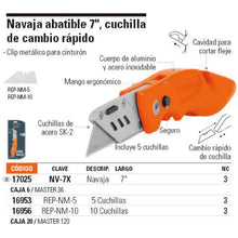 Cargar imagen en el visor de la galería, NAVAJA ABATIBLE, CUCHILLA DE CAMBIO RAPIDO, Y CORTADOR DE FLEJE NV-7X 17025 TRUPER