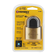 Cargar imagen en el visor de la galería, CANDADO DE LATON 40MM LLAVE TETRA BLISTER HERMEX BASIC HERMEX CL-40XP