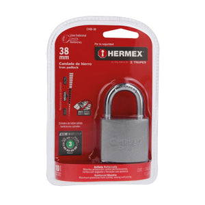 CANDADO DE HIERRO 38MM GANCHO CORTO BLISTER HERMEX CHB-38