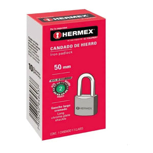 CANDADO DE HIERRO 50MM GANCHO LARGO CAJA HERMEX CH-50L