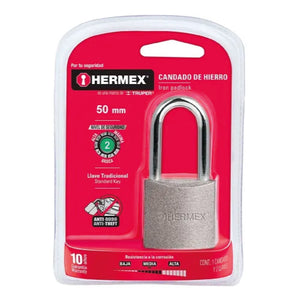 CANDADO DE HIERRO 50MM GANCHO LARGO BLISTER HERMEX CHB-50L