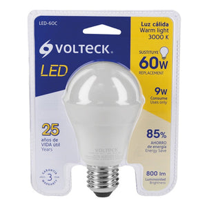 LÁMPARA DE LED, A19, 9 W, LUZ CÁLIDA VOLTECK COD. 46859