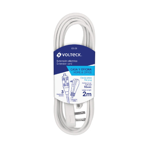 EXTENSION ELECTRICA DOMESTICA CON CLAVIJA PLANA 2M BLANCA VOLTECK ED-2B