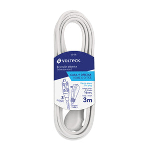 EXTENSION ELECTRICA DOMESTICA CON CLAVIJA PLANA 3M BLANCA VOLTECK ED-3B