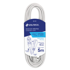 EXTENSION ELECTRICA DOMESTICA CON CLAVIJA PLANA 5M BLANCA VOLTECK ED-5B